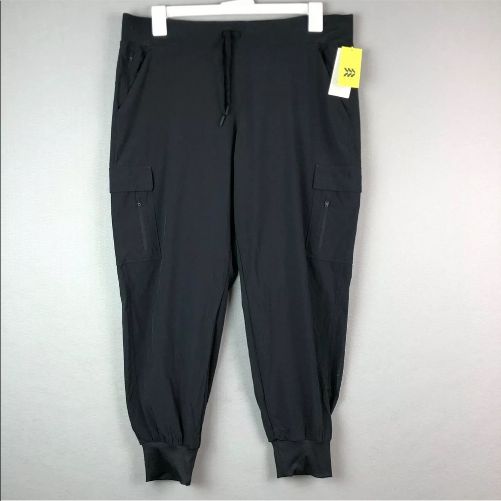 All In Motion Womens Jogger Pants XL Black Mid Rise Cargo 26” Sweatpants